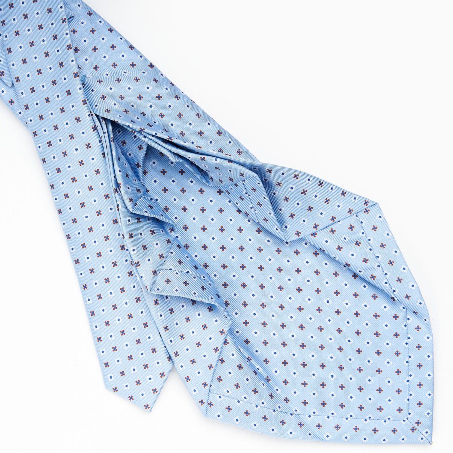 Wholesale E.Marinella Light Blue 9 Fold Sartorial Silk Tie Small Flower Pattern