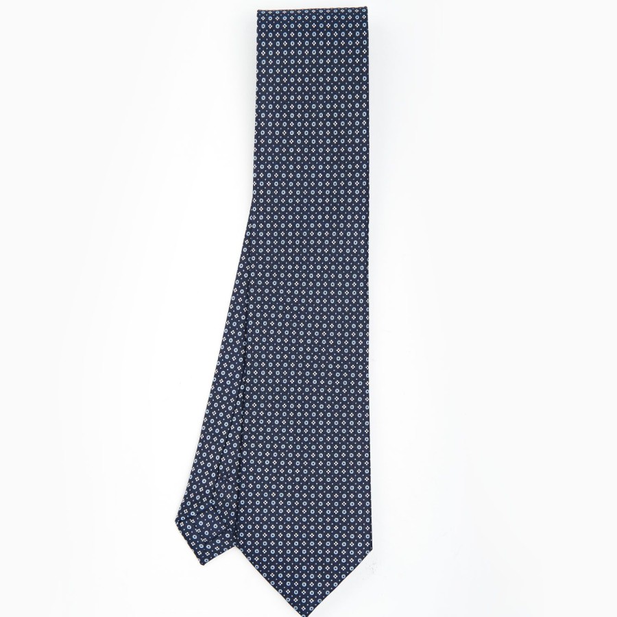 Clearance E.Marinella Dark Blue Sartorial Classic Silk Tie - Small Flower Designs