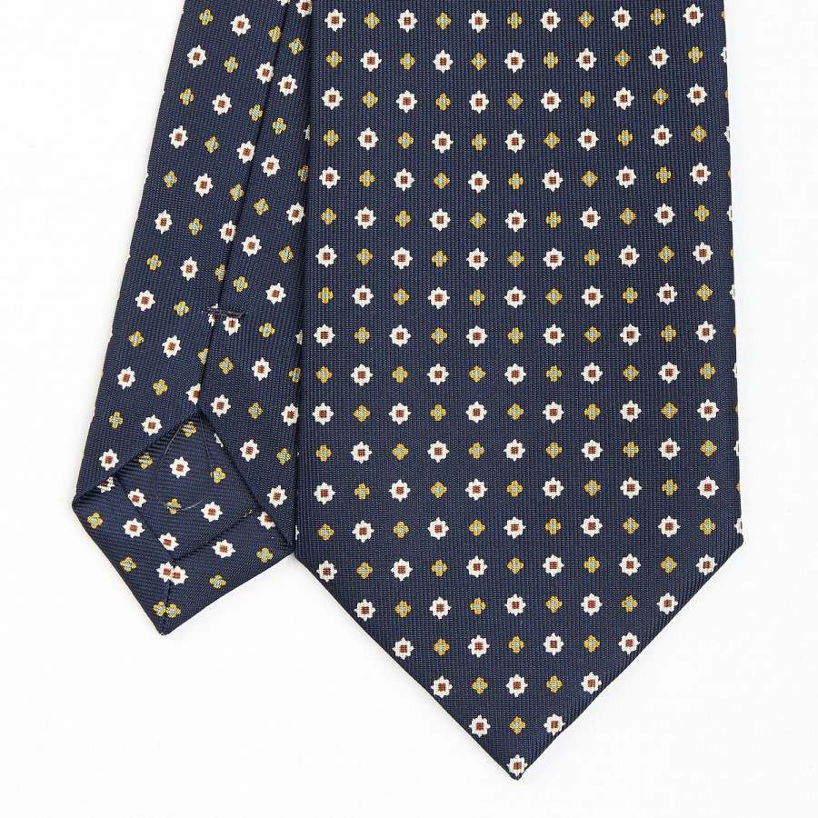 Best E.Marinella Dark Blue Sartorial Classic Silk Tie - Small Flower Pattern