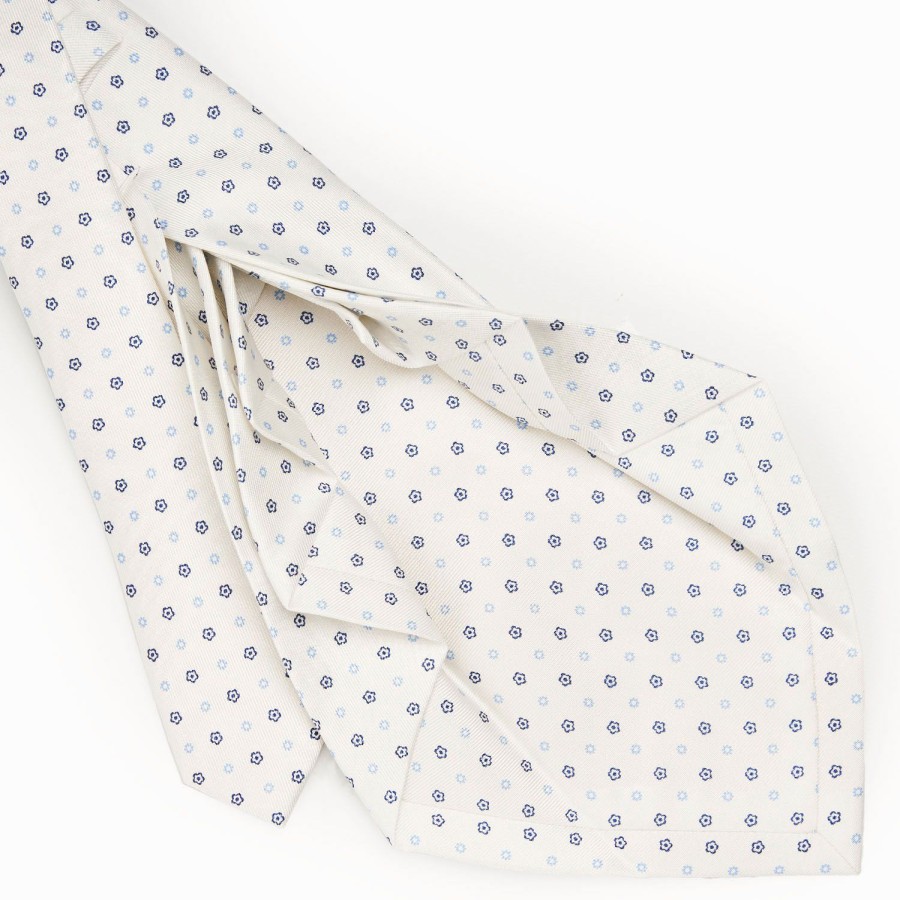 Wholesale E.Marinella White 9 Fold Sartorial Silk Tie Small Flower Pattern