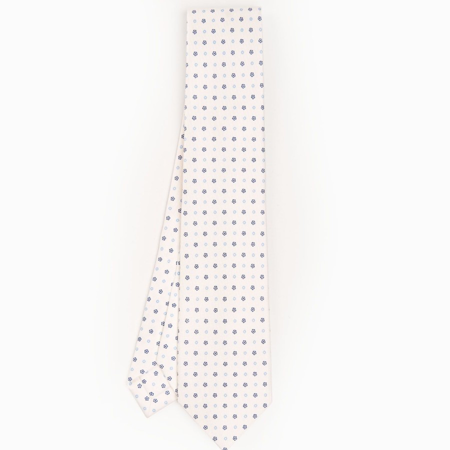 Wholesale E.Marinella White 9 Fold Sartorial Silk Tie Small Flower Pattern