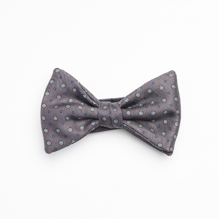 Wholesale E.Marinella Dark Grey Pre-Knotted Silk Bowtie- Small Flower Pattern