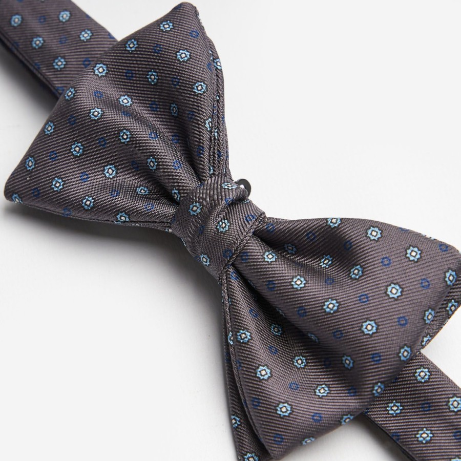 Wholesale E.Marinella Dark Grey Pre-Knotted Silk Bowtie- Small Flower Pattern