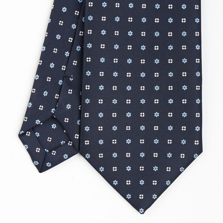 Online E.Marinella Dark Blue Sartorial Classic Silk Tie - Small Flower Pattern