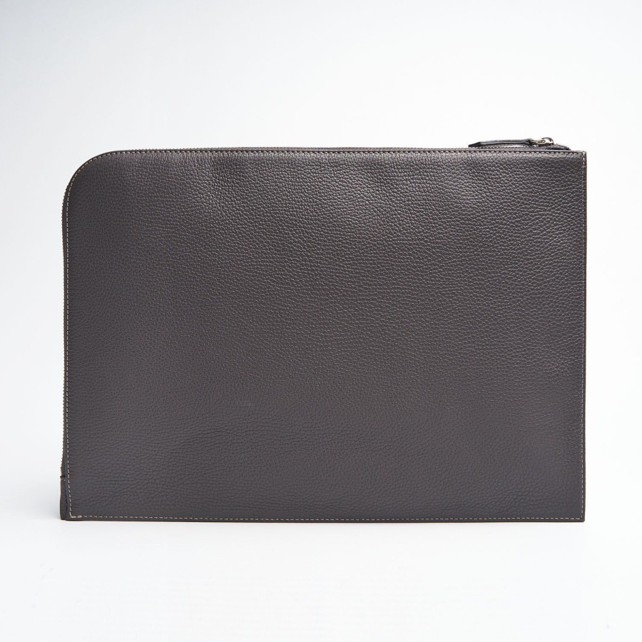 New E.Marinella Dark Grey Leather Portfolio With Strap