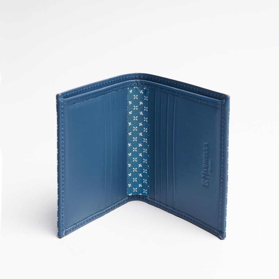 New E.Marinella Mid Blue Small Wallet In Silk And Leather