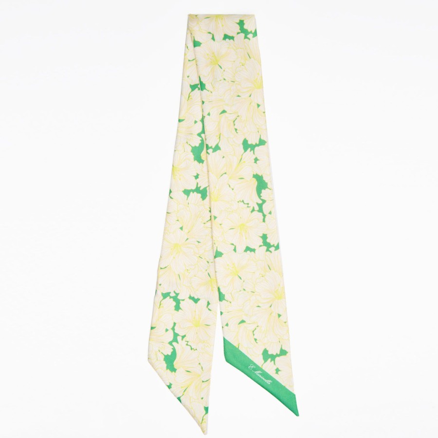 Hot E.Marinella Green Silk Twilly Floral Pattern