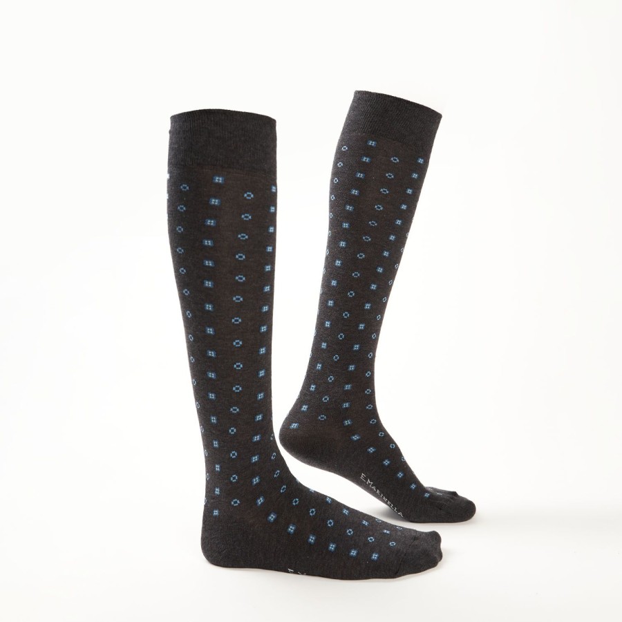 Online E.Marinella Long Grey Cotton Socks - Small Flower Pattern