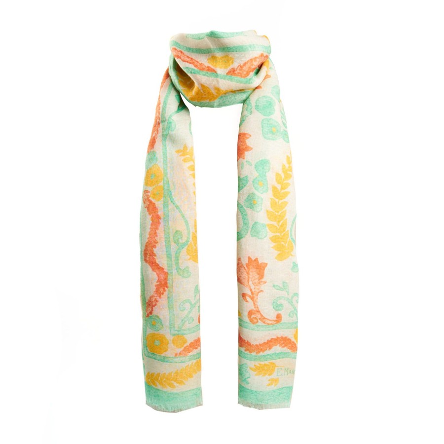 Clearance E.Marinella Light Green Cotton And Linen Scarf