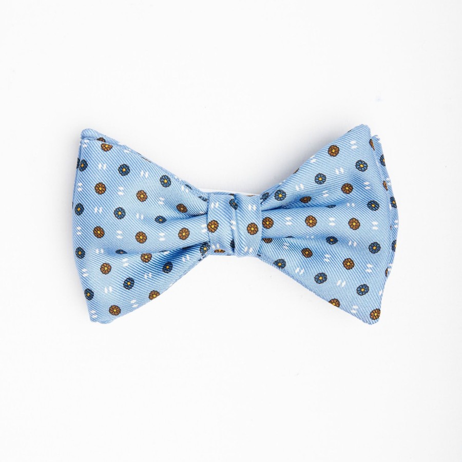 Online E.Marinella Light Blue Pre-Knotted Silk Bowtie - Small Flower Pattern