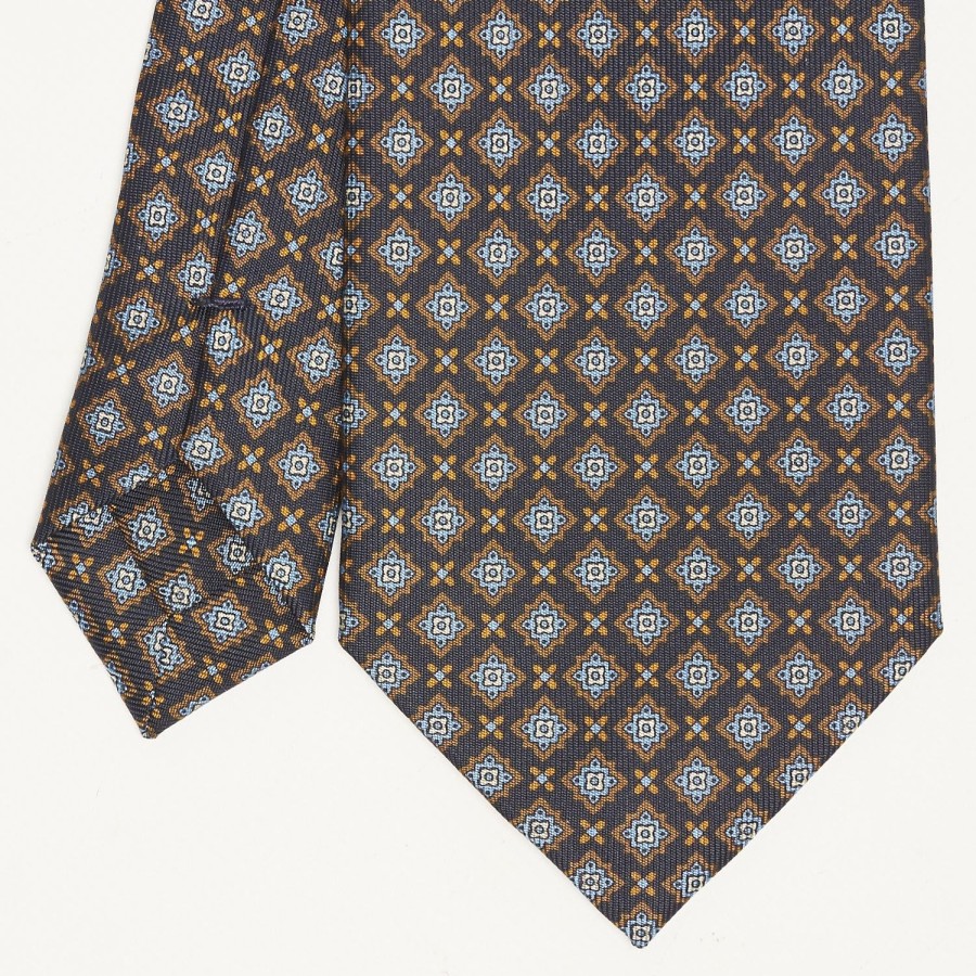 Best E.Marinella Dark Blue Sartorial Classic Silk Tie Large Flower Pattern