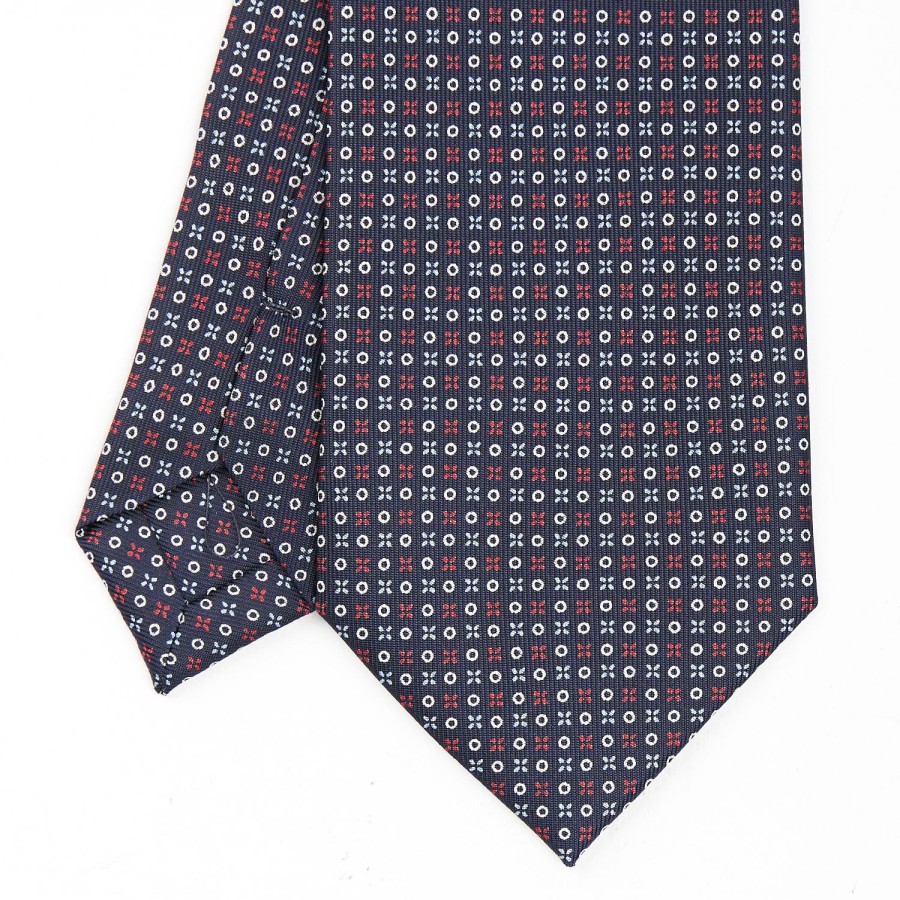 Hot E.Marinella Dark Blue Sartorial Classic Silk Tie - Small Flower Designs