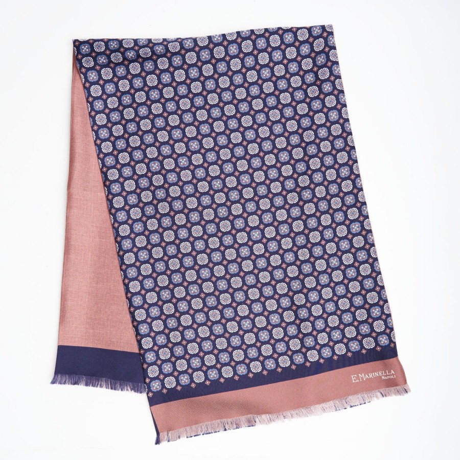 Online E.Marinella Midnight Blue And Pink Double Silk Scarf