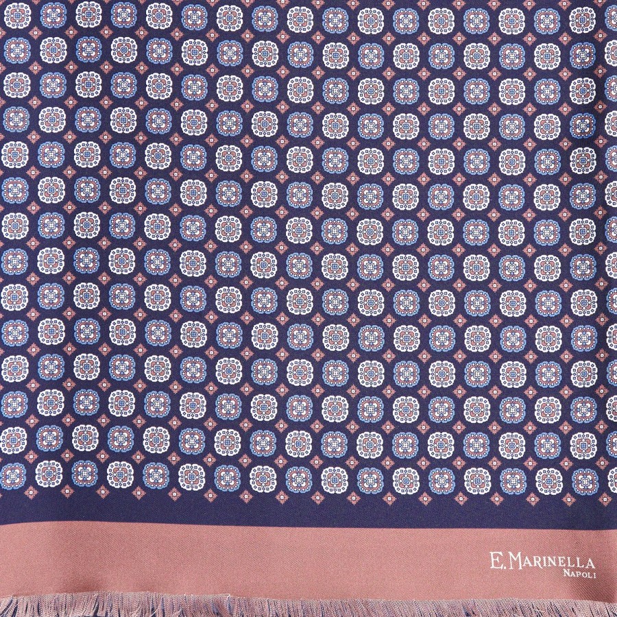 Online E.Marinella Midnight Blue And Pink Double Silk Scarf