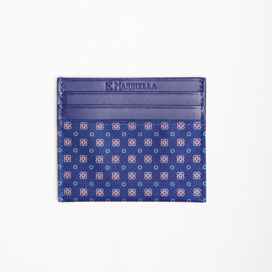 Online E.Marinella Bluette Leather And Silk Credit Card Holder - 5 Compartments