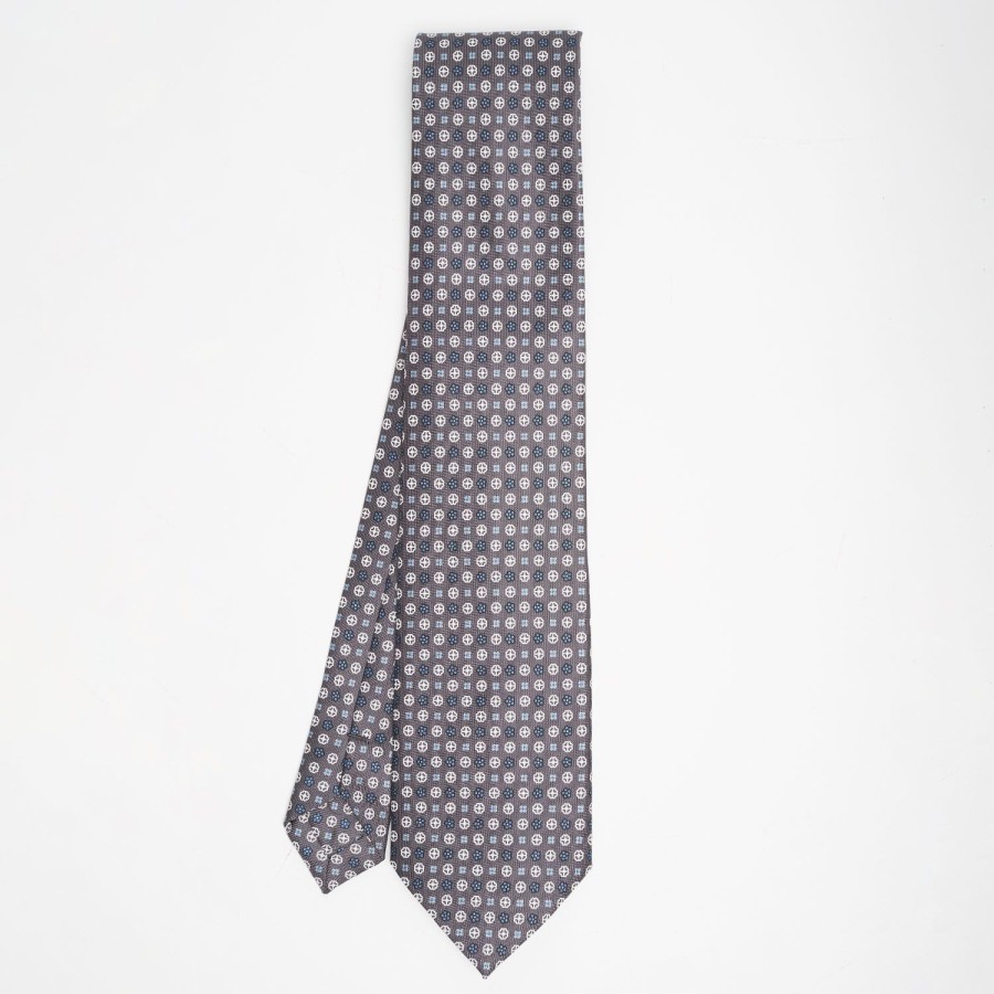 Hot E.Marinella Dark Grey Sartorial Classic Silk Tie Small Flower Pattern