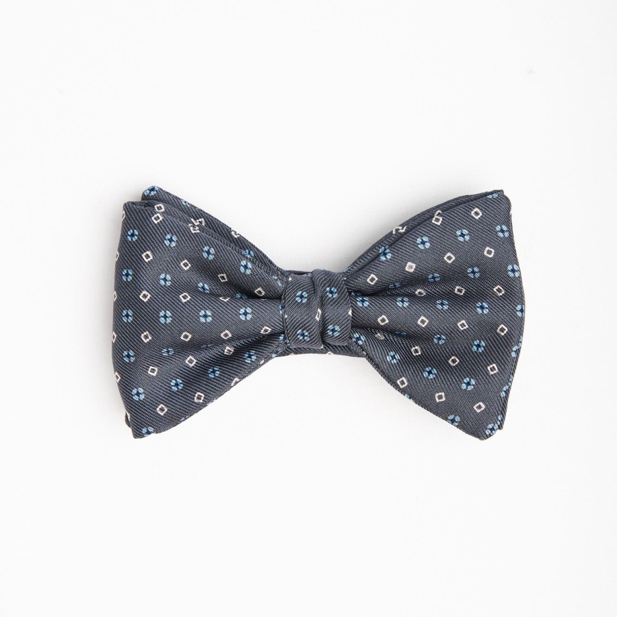 Hot E.Marinella Dark Grey Pre-Knotted Silk Bowtie - Small Flower Pattern