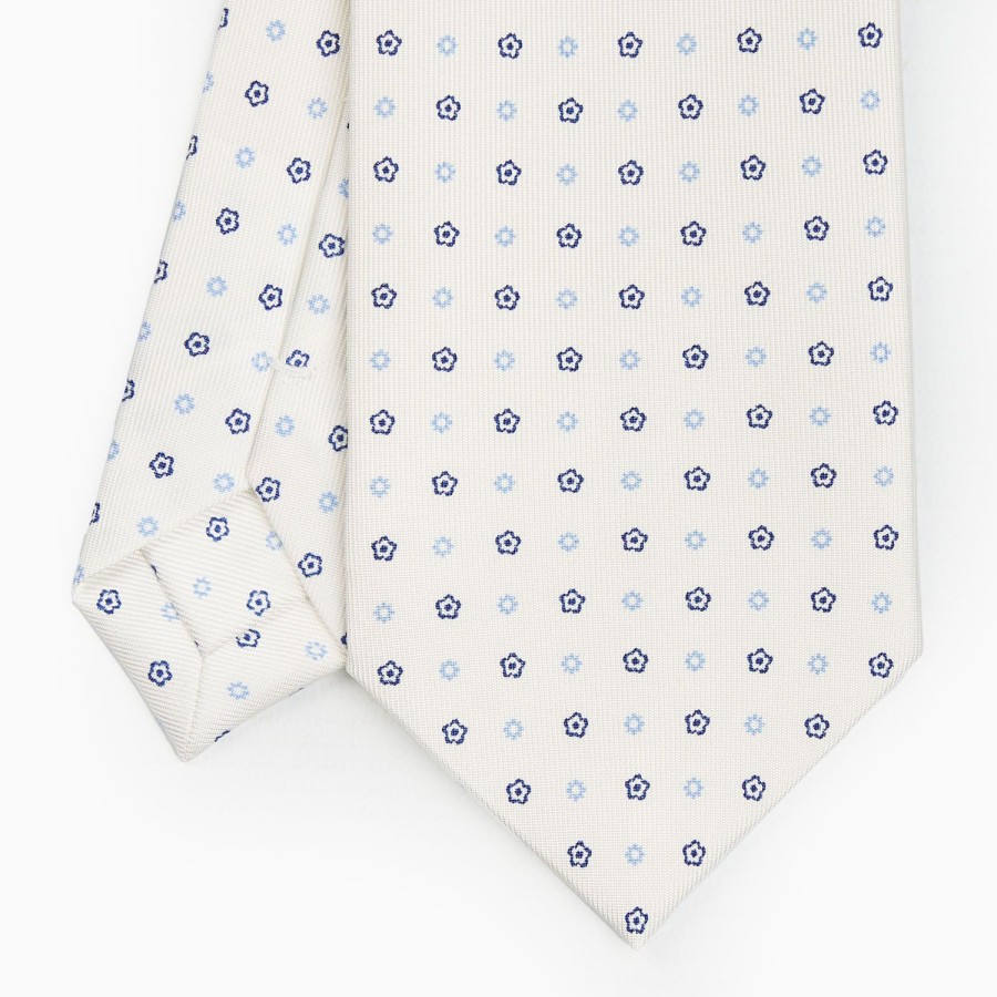 Clearance E.Marinella White Sartorial Classic Silk Tie - Small Flower Pattern