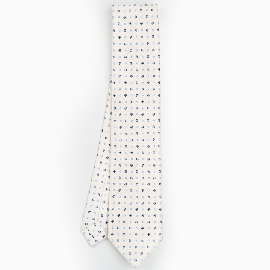 Clearance E.Marinella White Sartorial Classic Silk Tie - Small Flower Pattern