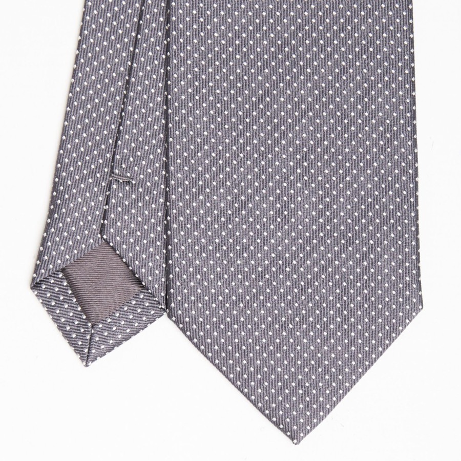 Hot E.Marinella Dark Grey Ceremonial Jacquard Silk Tie Small Polka Dot Pattern