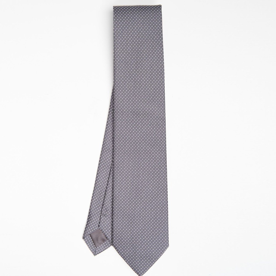 Hot E.Marinella Dark Grey Ceremonial Jacquard Silk Tie Small Polka Dot Pattern