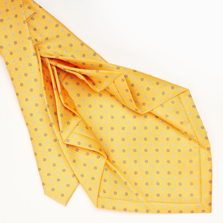 New E.Marinella Yellow 9 Fold Sartorial Silk Tie Small Flower Pattern