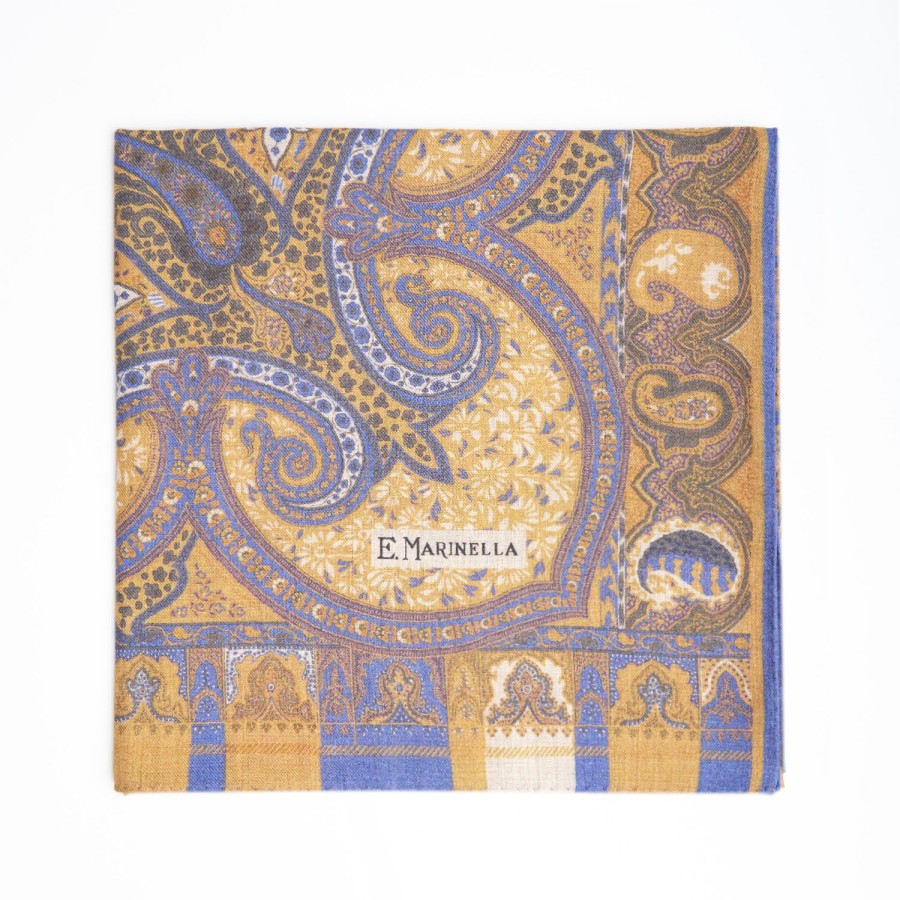 Online E.Marinella Camel And Lilac Wool Stole - Damask Pattern