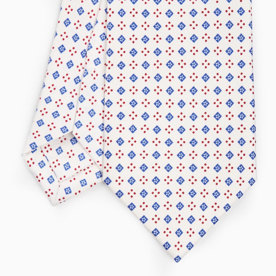 Online E.Marinella White Sartorial Classic Silk Tie - Small Flower Pattern