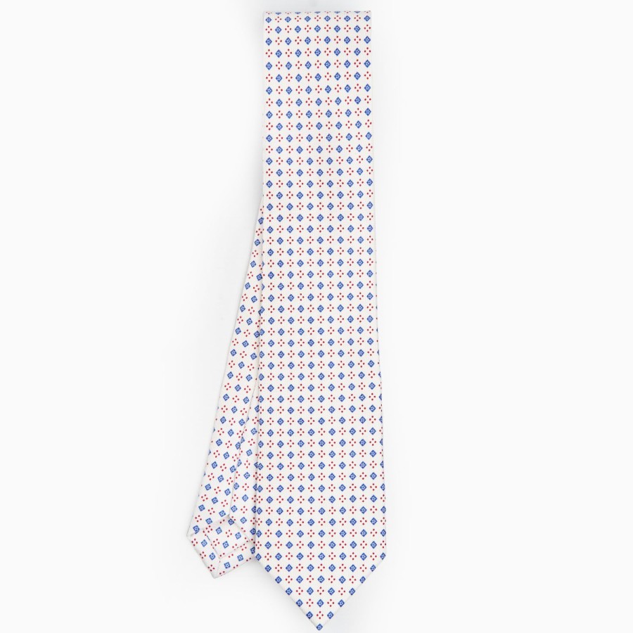 Online E.Marinella White Sartorial Classic Silk Tie - Small Flower Pattern