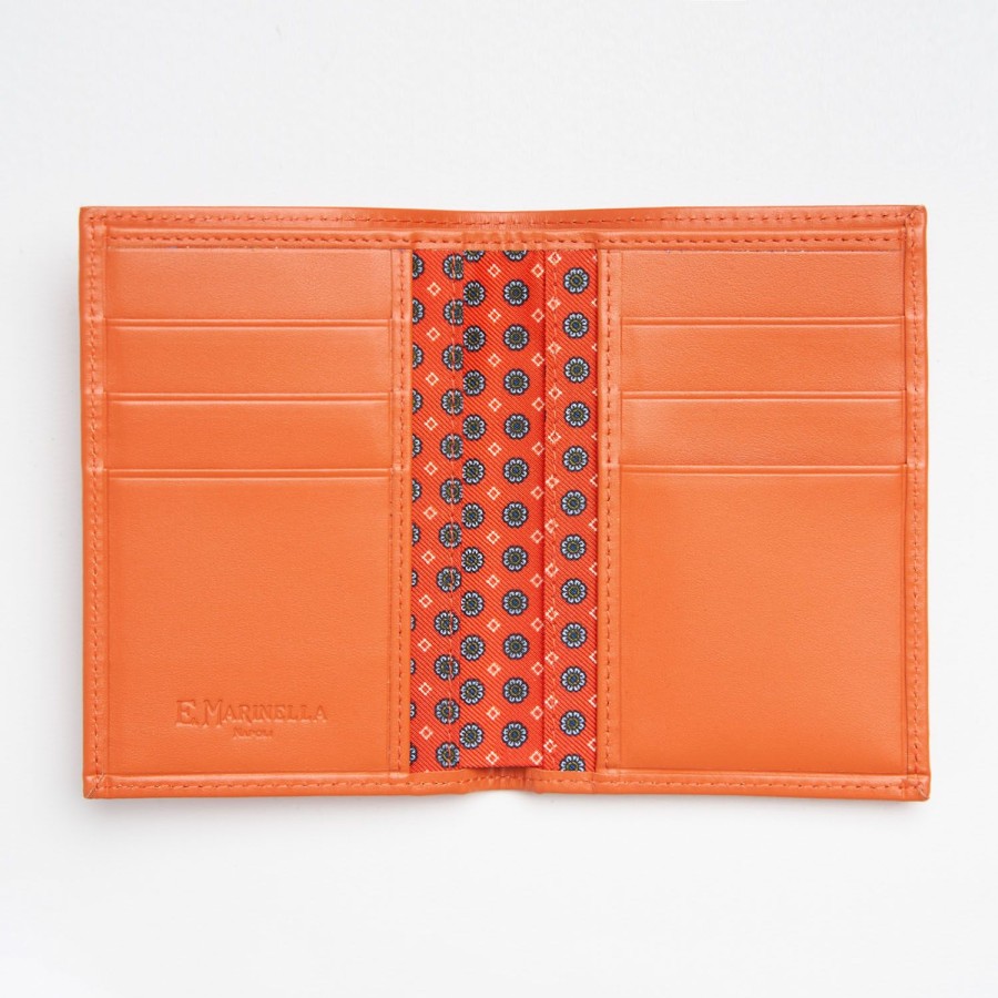 Online E.Marinella Orange Vertical Wallet In Silk And Leather