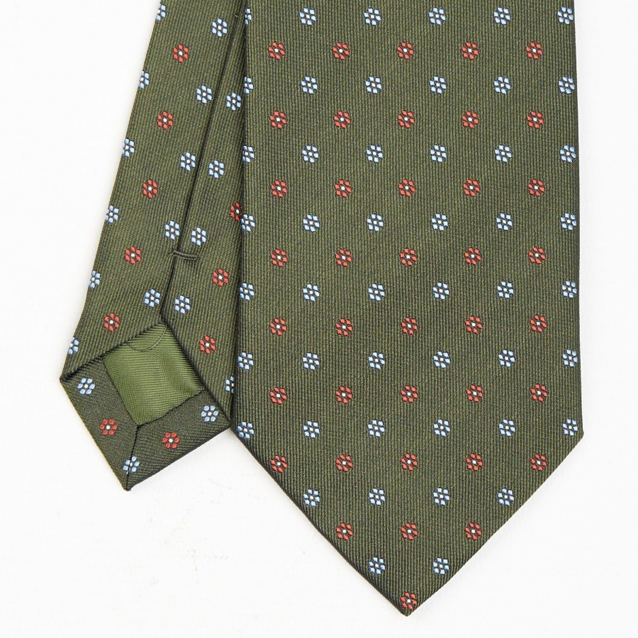 Best E.Marinella Olive Green Sartorial Jacquard Silk Tie - Small Flower Designs