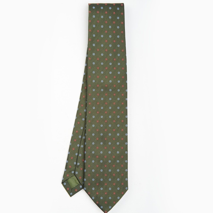 Best E.Marinella Olive Green Sartorial Jacquard Silk Tie - Small Flower Designs