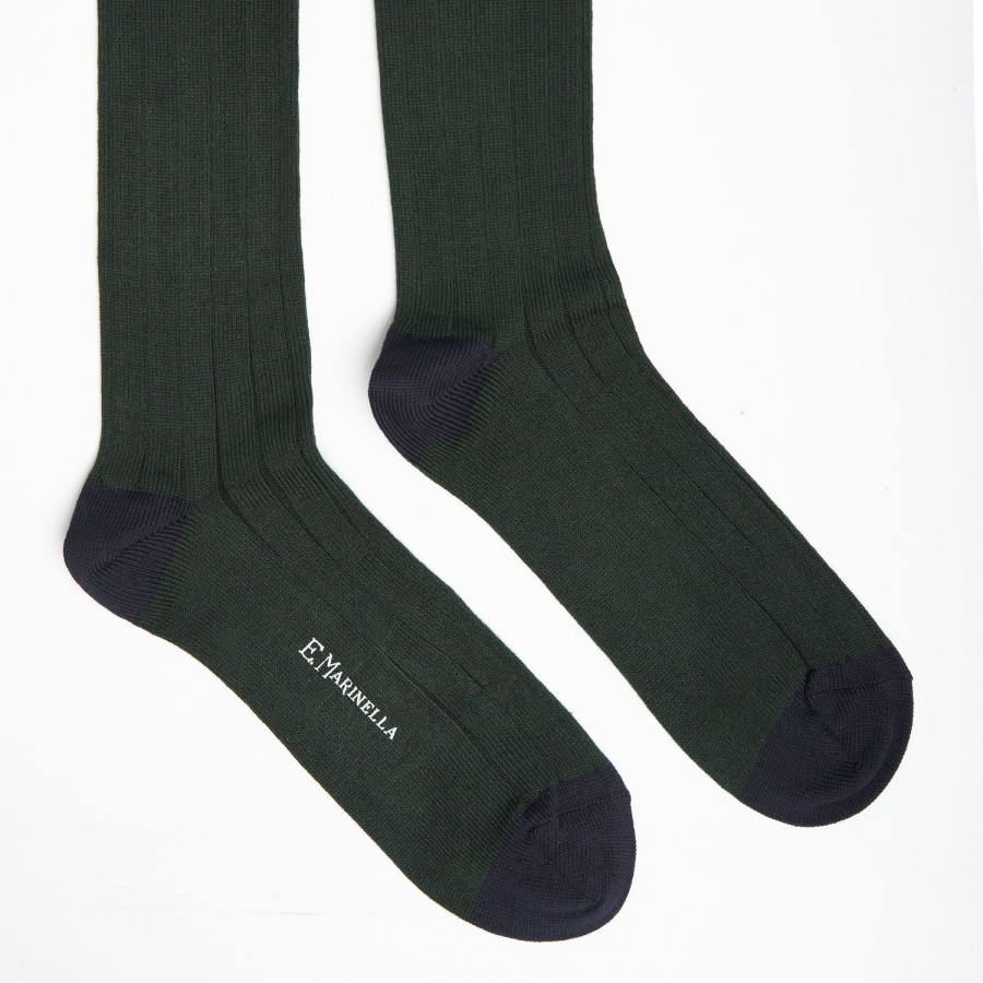 Hot E.Marinella Long Bicolor Green And Blue Cotton Socks - Solid Color