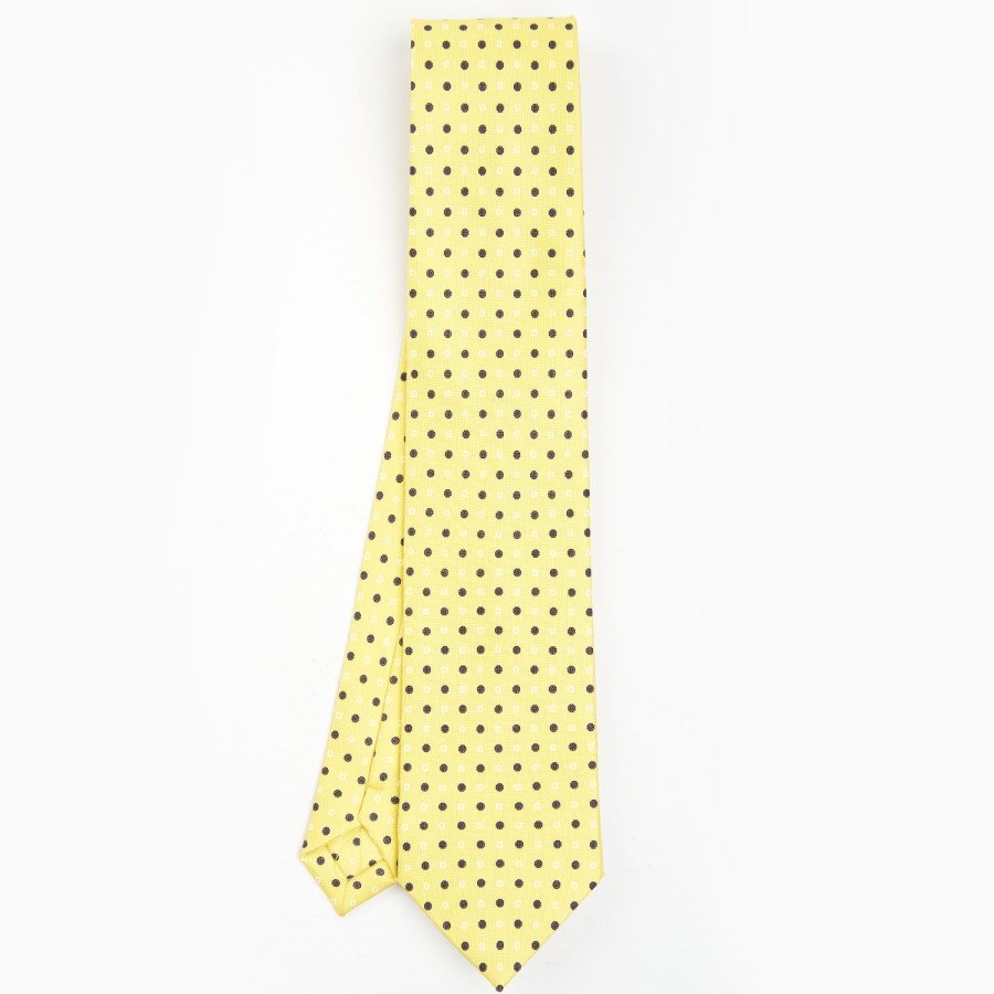 Clearance E.Marinella Yellow Sartorial Classic Silk Tie - Small Flower Pattern