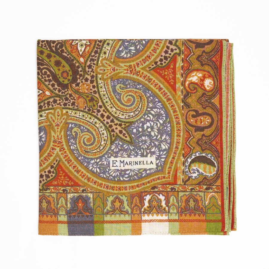 Best E.Marinella Light Green And Brown Wool Stole - Damask Pattern