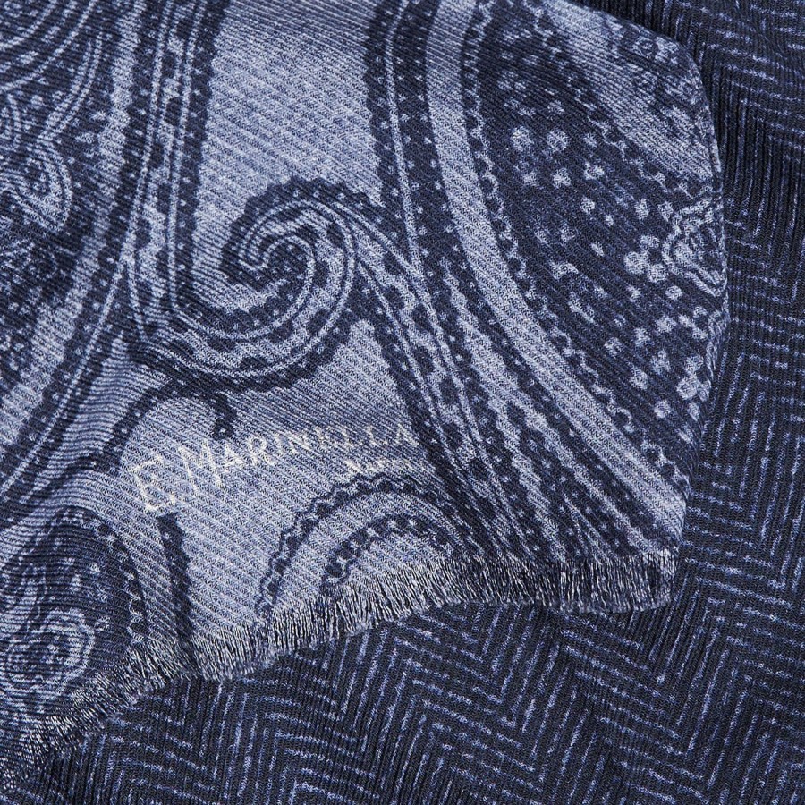 Hot E.Marinella Powder Blue Wool Stole - Paisley Pattern