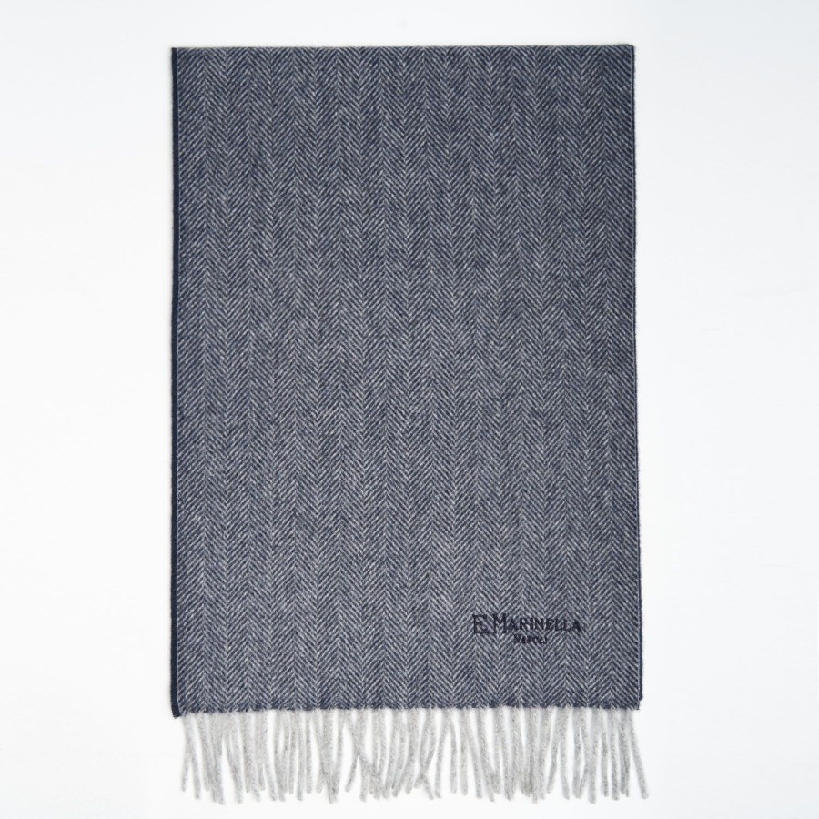 Clearance E.Marinella Blue Light Pure Cashmere Fringed Scarf