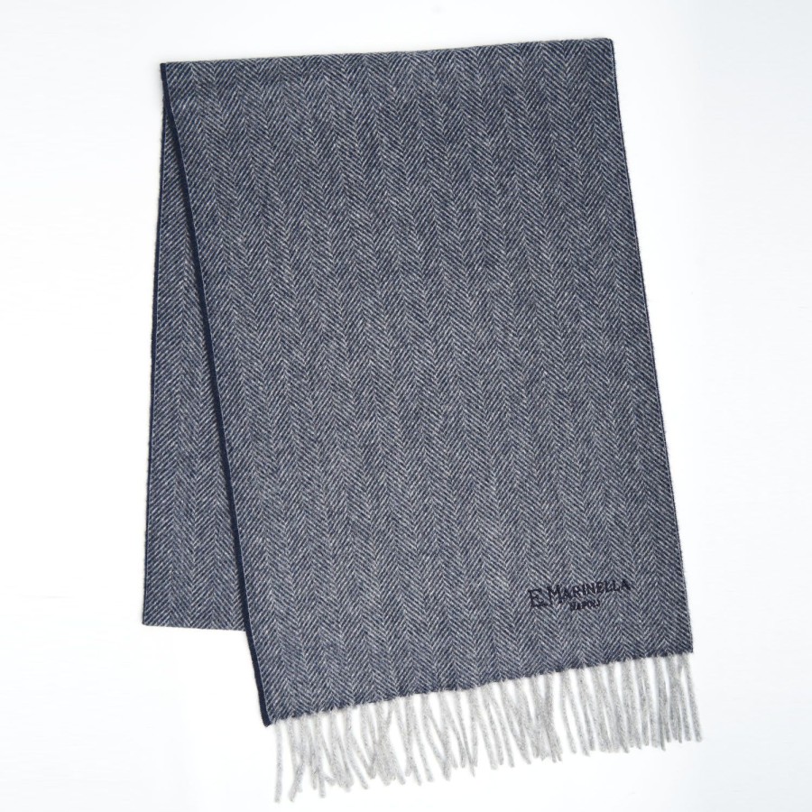 Clearance E.Marinella Blue Light Pure Cashmere Fringed Scarf