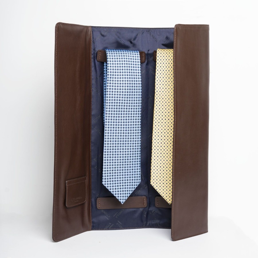 Online E.Marinella Dark Chocolate Travel Tie Holder In Leather