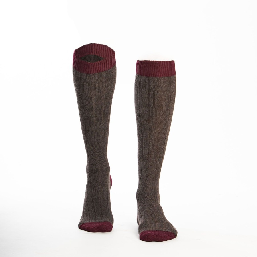 Online E.Marinella Long Bicolor Brown And Burgundy Cotton Socks - Solid Color