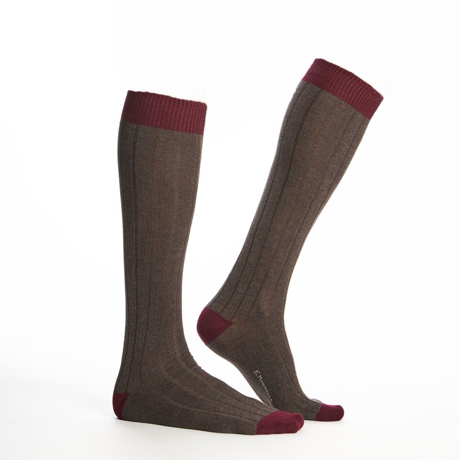 Online E.Marinella Long Bicolor Brown And Burgundy Cotton Socks - Solid Color