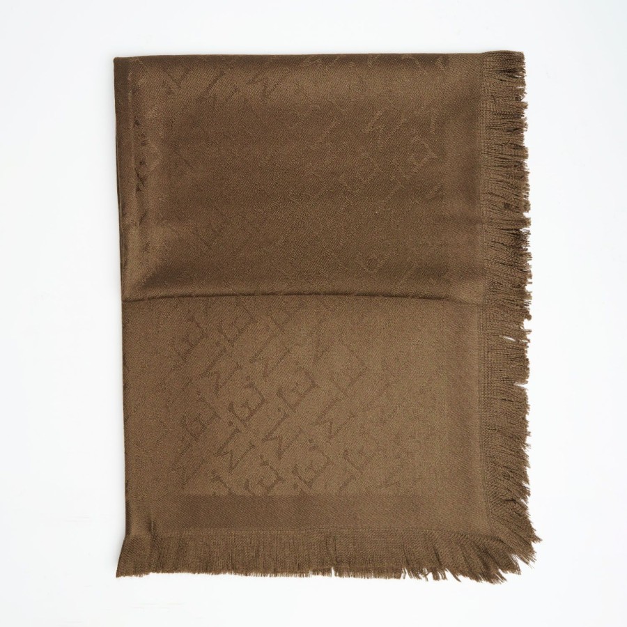 New E.Marinella Dark Brown Em Logo Wool And Silk Stole