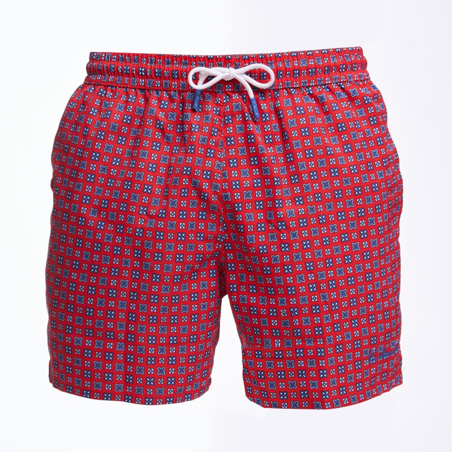 Best E.Marinella Red Swim Short - Large Flower Pattern