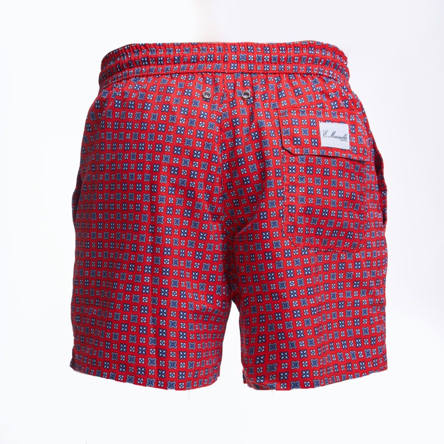 Best E.Marinella Red Swim Short - Large Flower Pattern