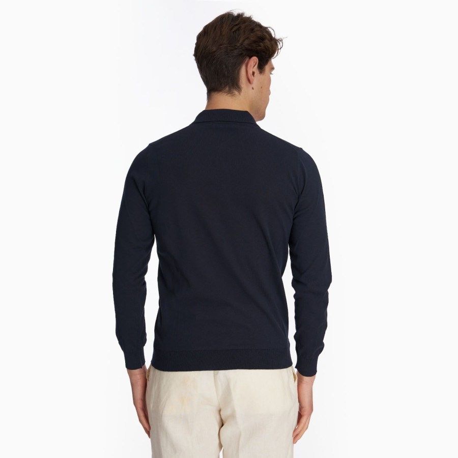 Clearance E.Marinella Dark Blue Jersey Long Sleeve Polo Shirt