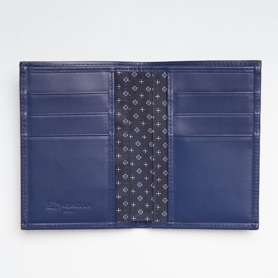 Wholesale E.Marinella Dark Blue Vertical Wallet In Silk And Leather