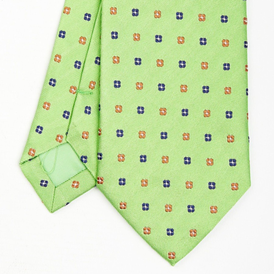 Hot E.Marinella Light Green Sartorial Jacquard Silk Tie - Small Flower Designs