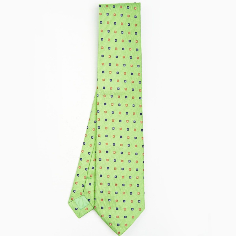 Hot E.Marinella Light Green Sartorial Jacquard Silk Tie - Small Flower Designs