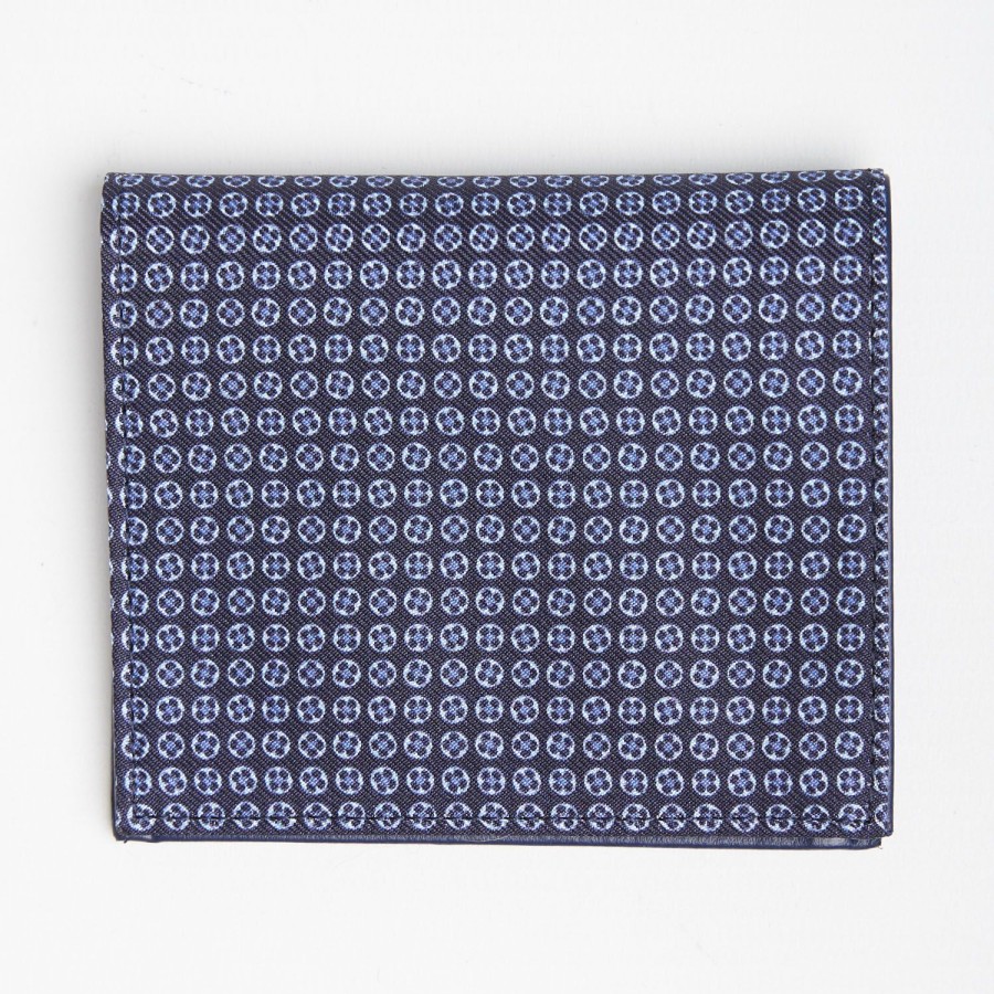 New E.Marinella Dark Blue Small Wallet In Silk And Leather