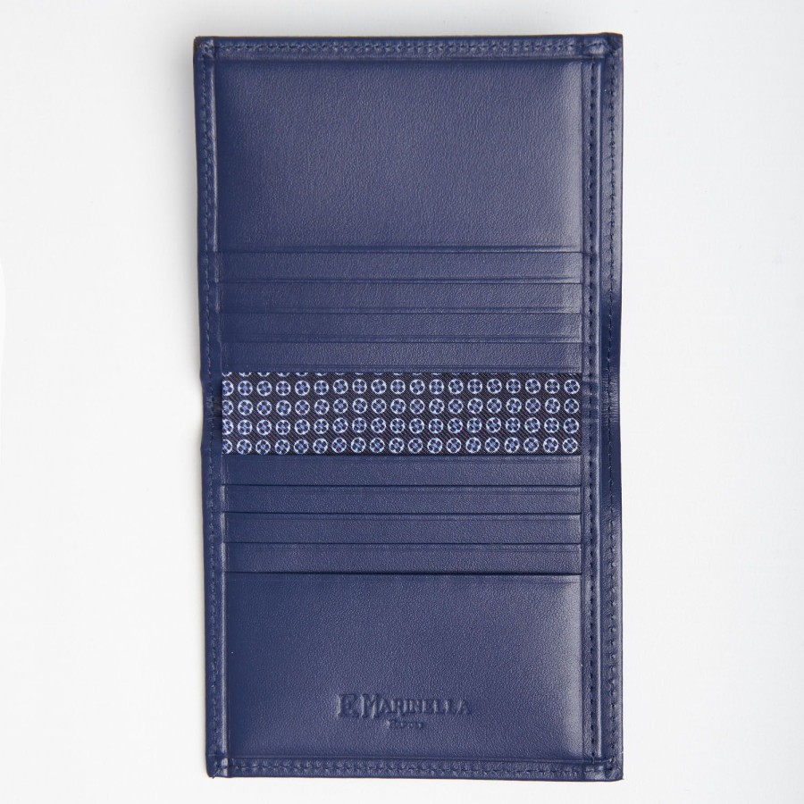 New E.Marinella Dark Blue Small Wallet In Silk And Leather